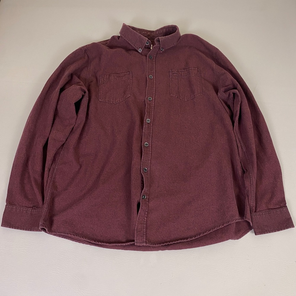Mossimo Flannel Shirt Men's XXL Burgundy Button Down Cotton Long Sleeve Maroon